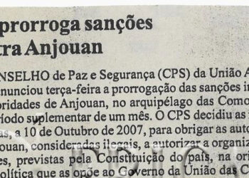UA prorroga sanções contra Anjouan – 24 de Janeiro de 2008 (Notícias)