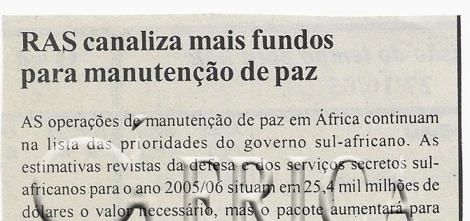 RAS canaliza mais fundos para manutenção de paz – 27 de Outubro de 2005 (Notícias)