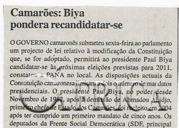 Camarões: Biya pondera recandidatar-se – 07 de Abril de 2008 (Notícias)