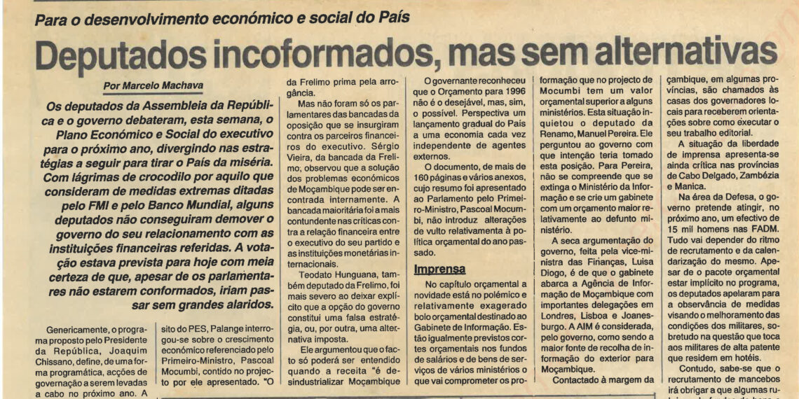 Para o desenvolvimento económico e social do País: Deputados inconformados, mas sem alternativas – 22 de Dezembro de 1995