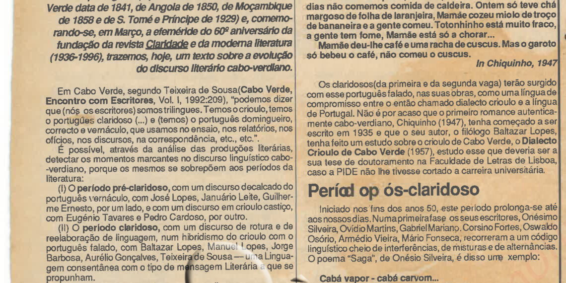 O discurso literário cabo-verdiano  – 22 de Março de 1996