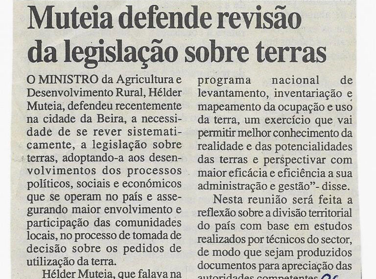 Muteia defende revisão da legislação sobre terras – 12 de Dezembro de 2002