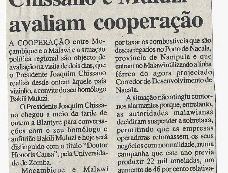 Chissano e Muluzi avaliam cooperação – 7 de Dezembro de 2002