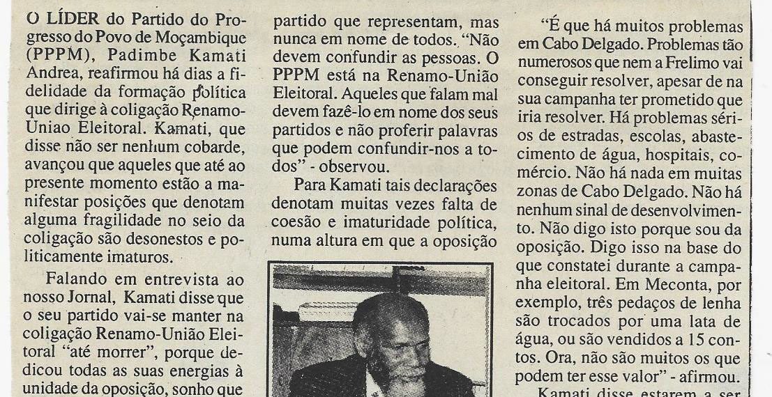 PPPM reafirma fidelidade à Renamo-União Eleitoral – 14 de Fevereiro de 2000