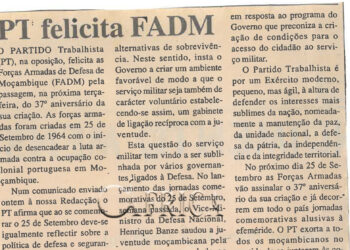 Partido Trabalhista (PT) felicita Forças Armadas de Defesa de Moçambique (FADM) – 29 de Setembro de 2001