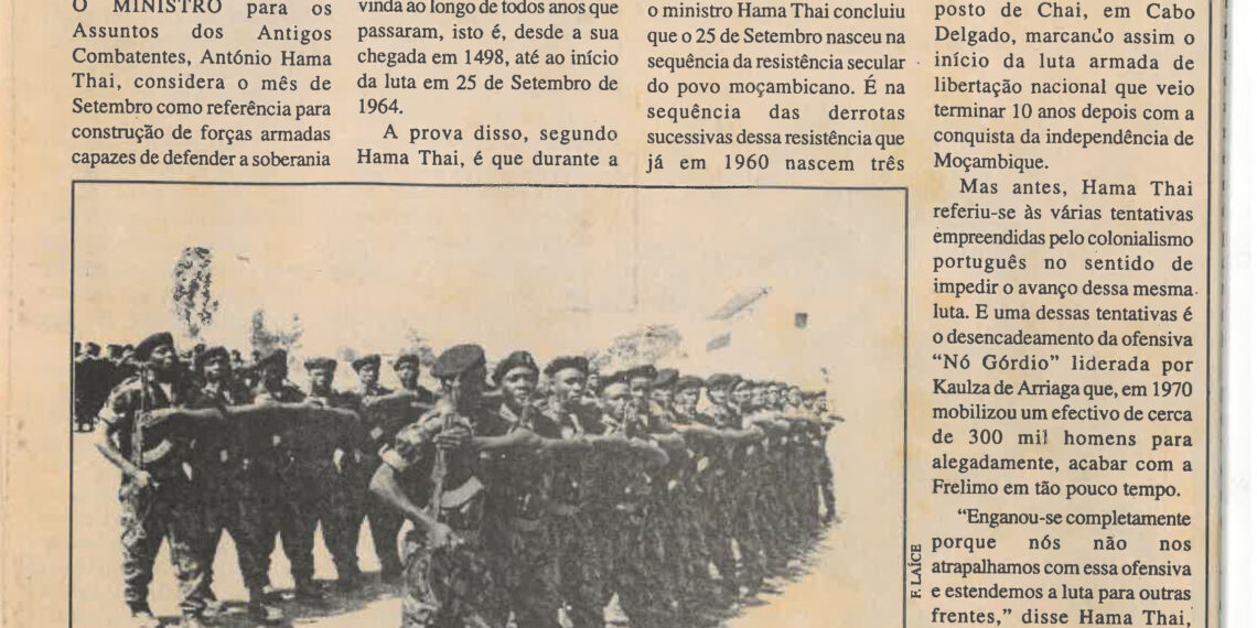 Forças Armadas de Defesa de Moçambique (FADM) devem defender a soberania e a independência – defende ministro Hama Thai, falando a oficiais do Exército – 26 de Setembro de 2001